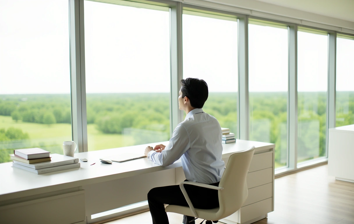 Resting eyes in a modern workspace